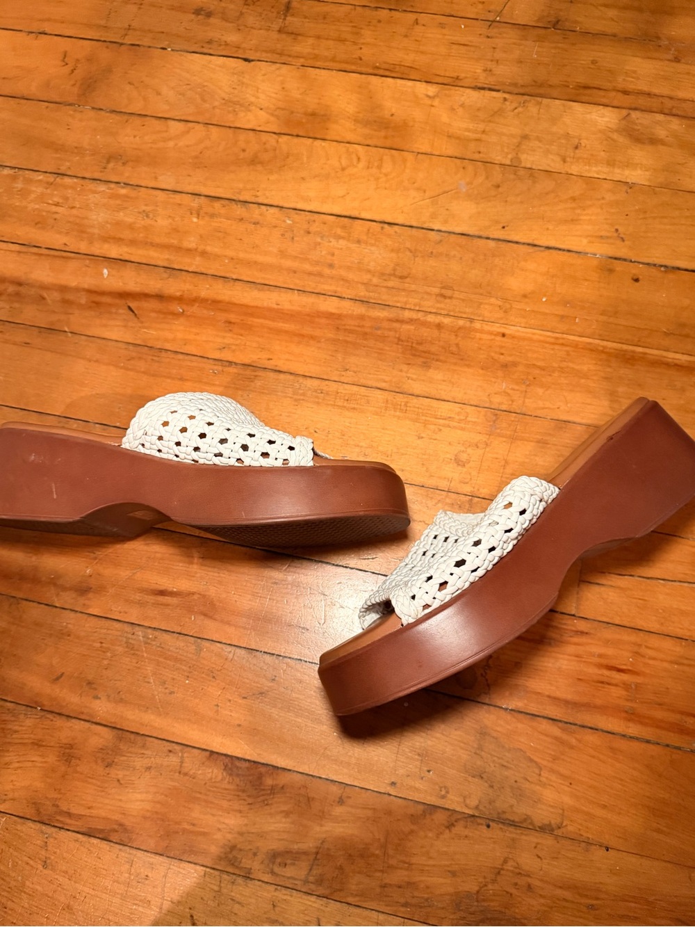 Call It Spring Cream Woven Platform Mules with Brown Sole